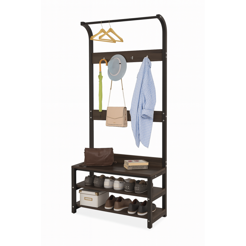 mueble-perchero-madera-caoba Mueble Perchero Zapatero Madera Caoba - Imagen 1