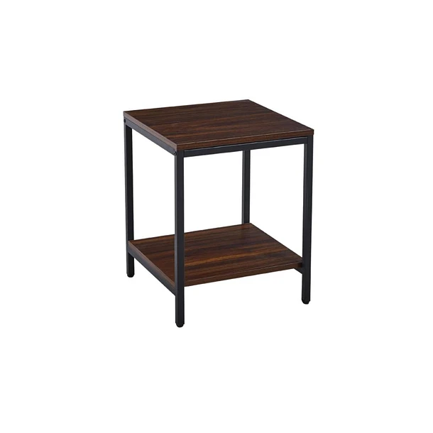 Mesa Auxiliar Lateral de 2 Niveles - Madera Oscura