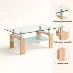 Mesa de centro para living rectangular de vidrio y madera clara - Imagen 5