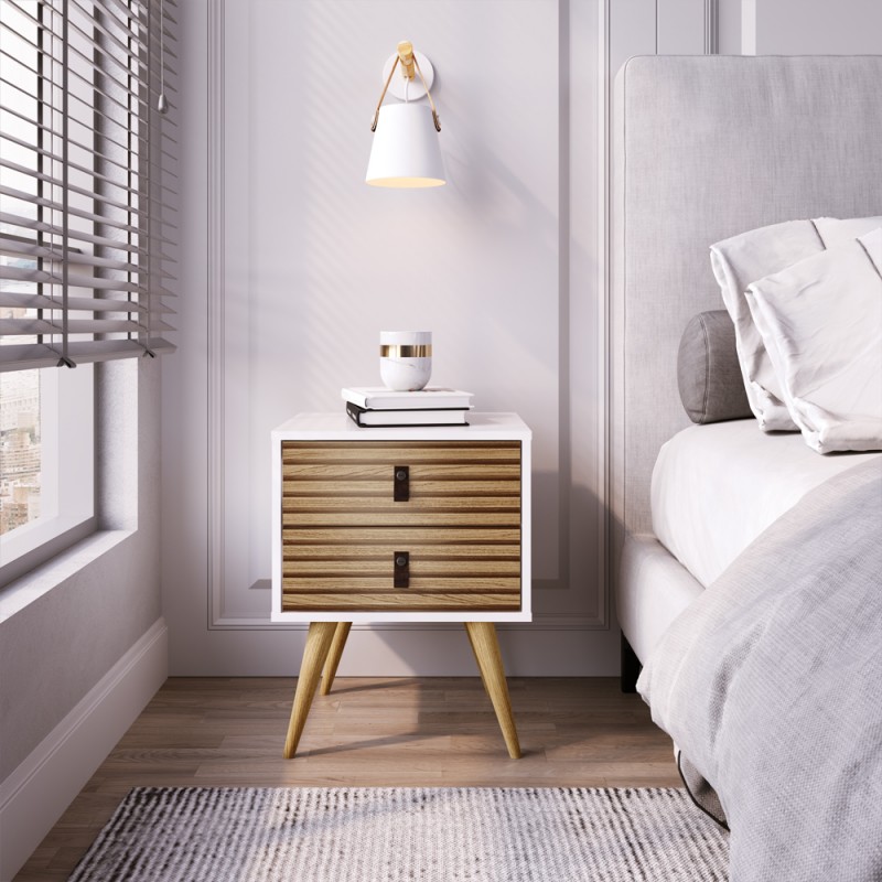 velador-amber-cafe-blanco Velador Amber 2 Cajones White - Imagen 1