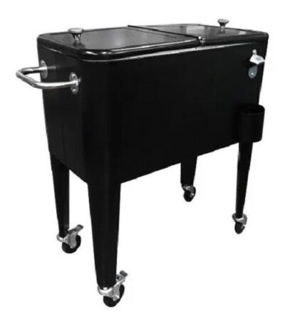 coolerneg1 COLER RETRO METALICO NEGRO CON MANILLA Y RUEDAS 60 LITROS - Imagen 1