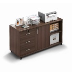 Gabinete con 3 cajones y ruedas color Caoba