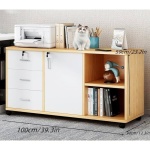 Gabinete con 3 cajones y ruedas color madera - Imagen 2