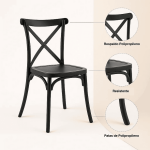 Pack 4 Sillas de Terraza o Comedor Crossback Danubio - Negras - Imagen 4