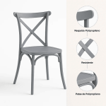 Pack 4 Sillas de Terraza o Comedor Crossback Danubio - Gris - Imagen 4