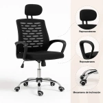 Silla oficina simply mesh negra con apoyabrazos y cabeza - Imagen 4