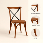 Pack De 4 Sillas Crossback Madera Rattan - Café Vintage - Imagen 6