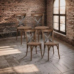 Pack De 4 Sillas Crossback Madera Rattan - Café Vintage
