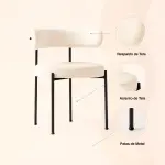 Pack de 2 Sillas Teddy de Tela con Patas Metálicas Negras - Crema - Imagen 3