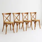 Pack de 4 Sillas Crossback Madera y Rattan - Natural