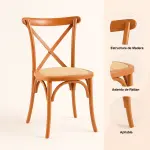 Pack de 4 Sillas Crossback Madera y Rattan - Natural - Imagen 3