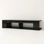 Mueble de TV Moderno Negro con Luces LED y Compartimentos - Imagen 5
