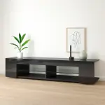 Mueble de TV Moderno Negro con Luces LED y Compartimentos - Imagen 2