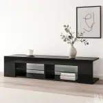 Mueble de TV Moderno Negro con Luces LED y Compartimentos